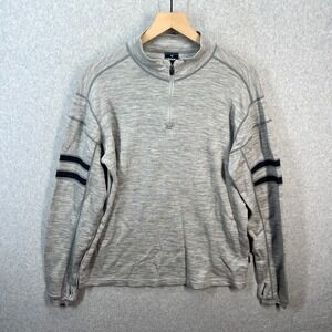 Kuhl Mens Merino Wool Quarter Zip Pullover Gray Striped Sleeve Thumbhole Large